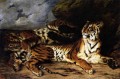 A Young Tiger Playing with its Mother Romantic Eugene Delacroix